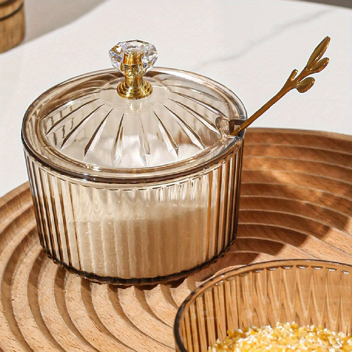 Handmade Nordic Ceramic Condiment Jar with Spoon and Lid for Kitchen Storage