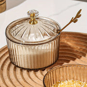 Handmade Nordic Ceramic Condiment Jar with Spoon and Lid for Kitchen Storage