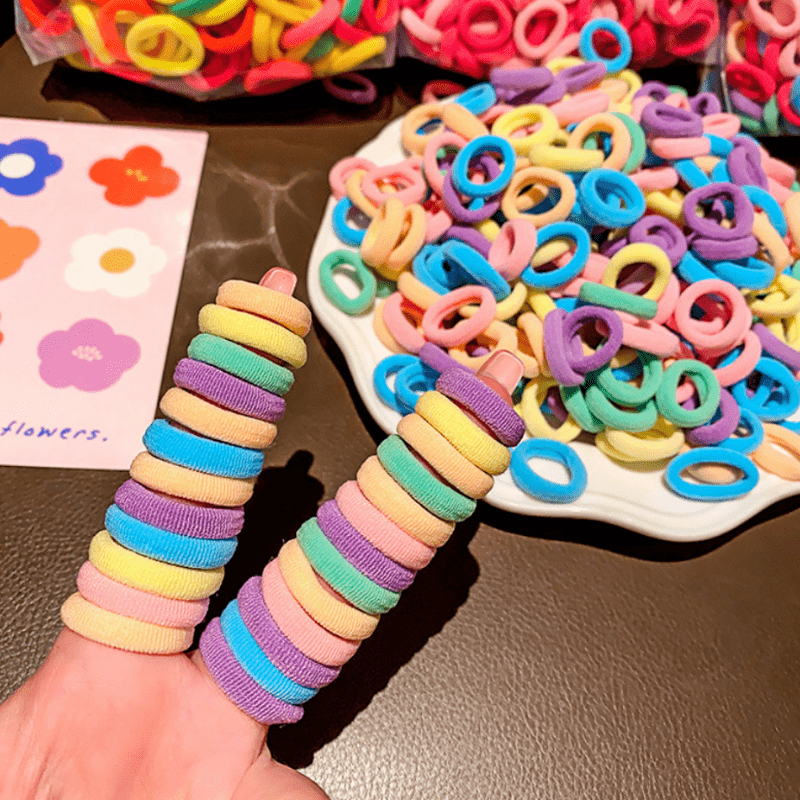 Girls Hair Elastics Pack of 100 High Elasticity Rubber Bands for Buns and Ponytails
