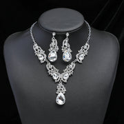 Vintage Charm Gem Necklace and Earrings Set for Brides Wedding Jewelry 3 Pieces