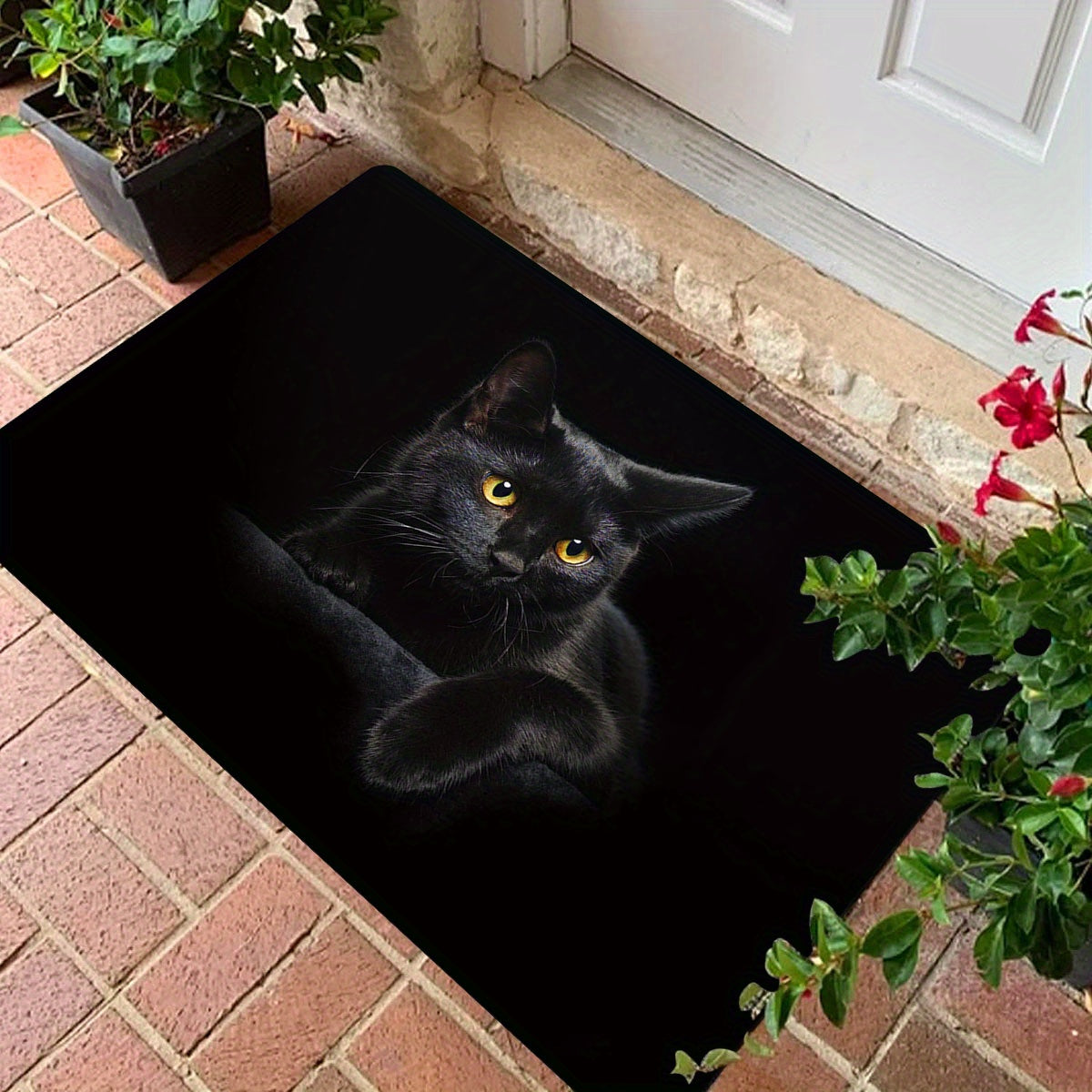 Black Cat Entrance Floor Mat Polyester Doormat Indoor Outdoor Non-Slip Stain Resistant