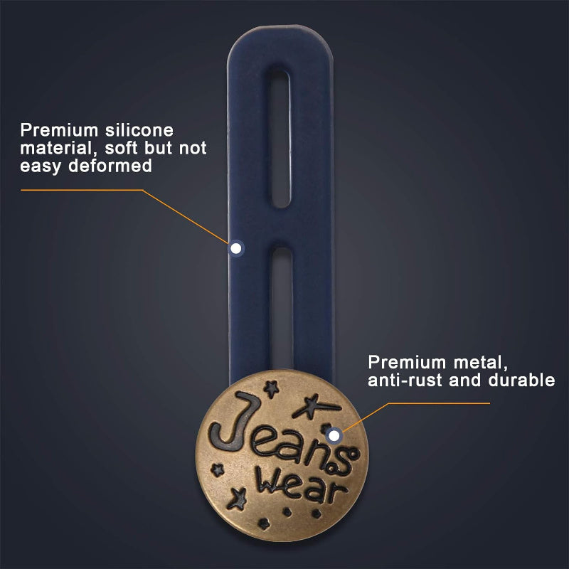 Set of 6 Metal Jeans Waist Extender Buttons with Seamless Collar Extensions for Men and Women