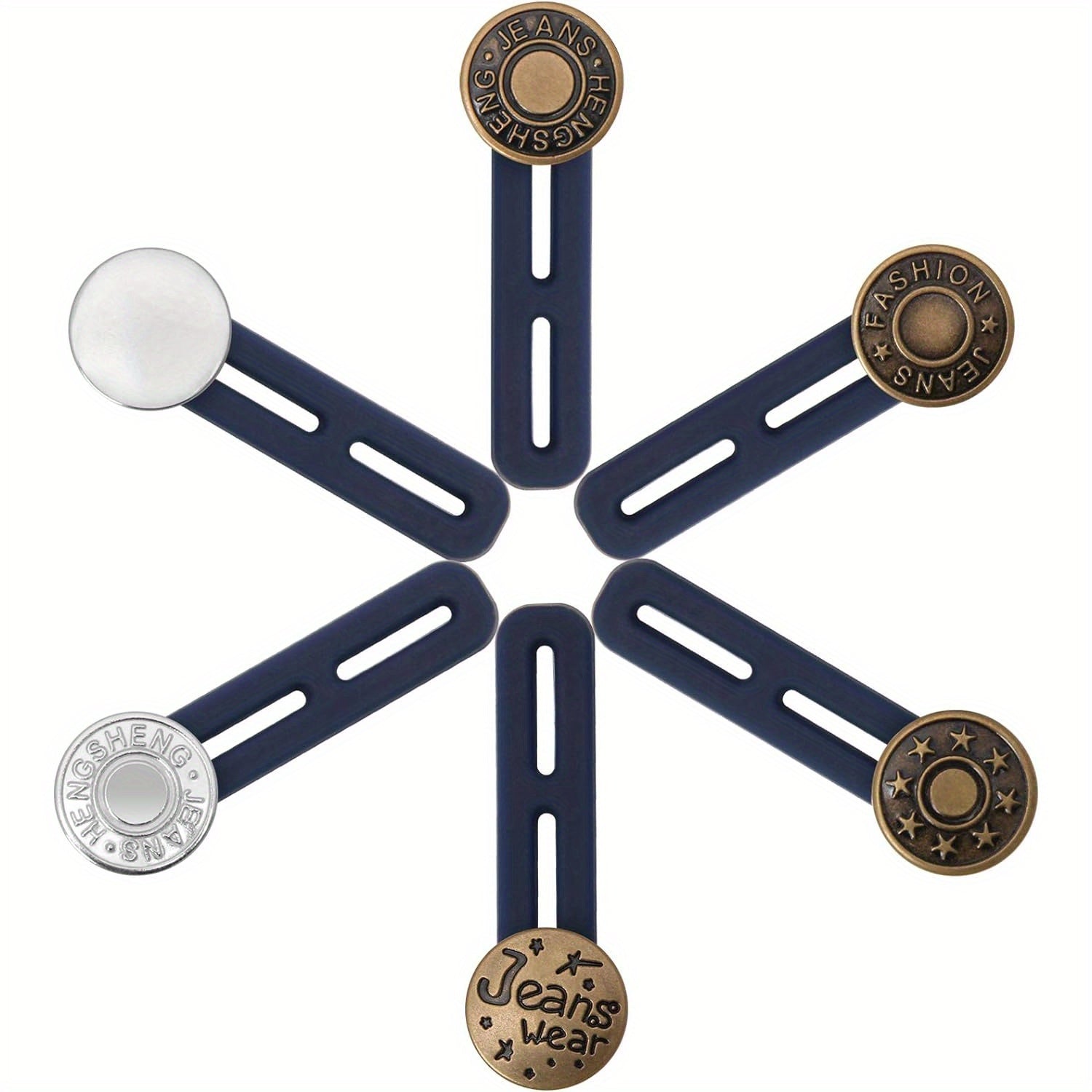 Set of 6 Metal Jeans Waist Extender Buttons with Seamless Collar Extensions for Men and Women
