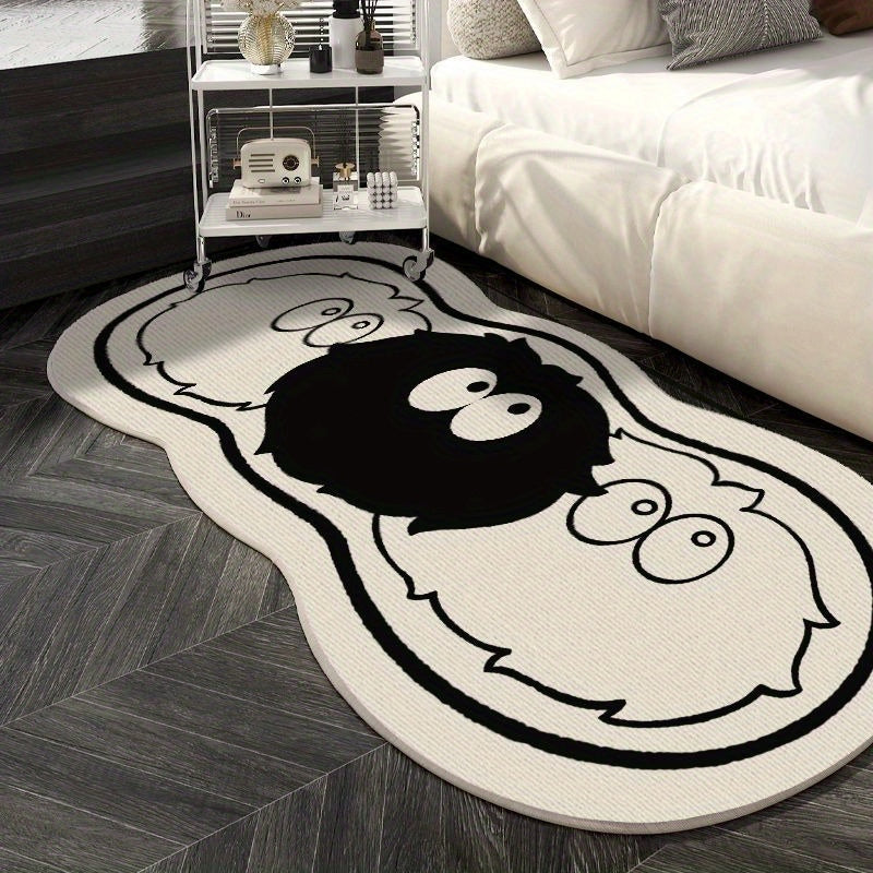 Alfombra de suelo de felpa acogedora con forma de bola de carbón de dibujos animados, antideslizante, para decoración del hogar