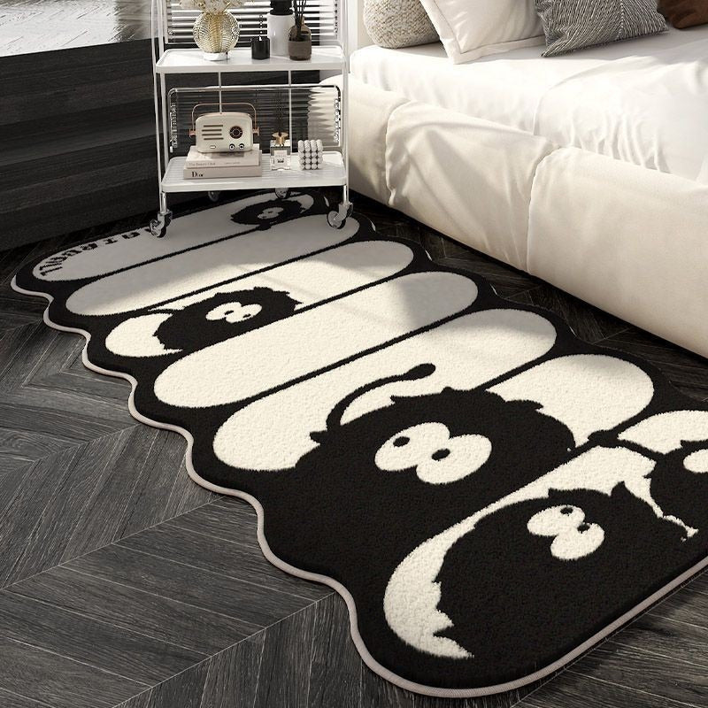 Cartoon Coal Ball Bedside Rug Non-Slip Cozy Fleece Floor Mat for Home Decor