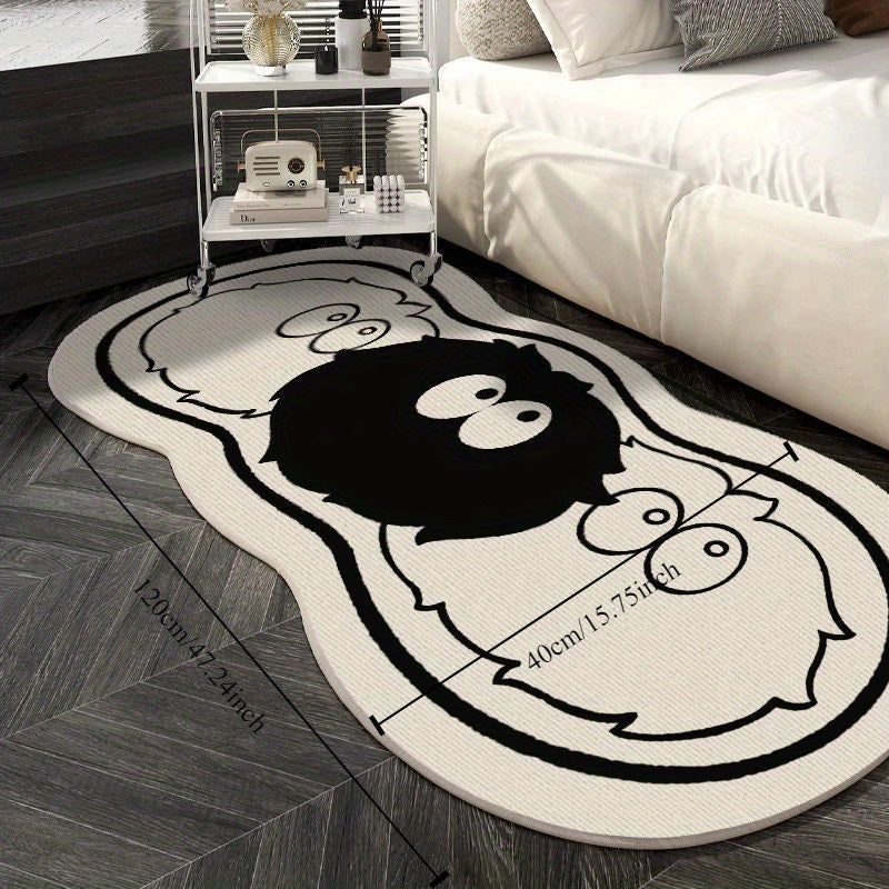 Alfombra de suelo de felpa acogedora con forma de bola de carbón de dibujos animados, antideslizante, para decoración del hogar