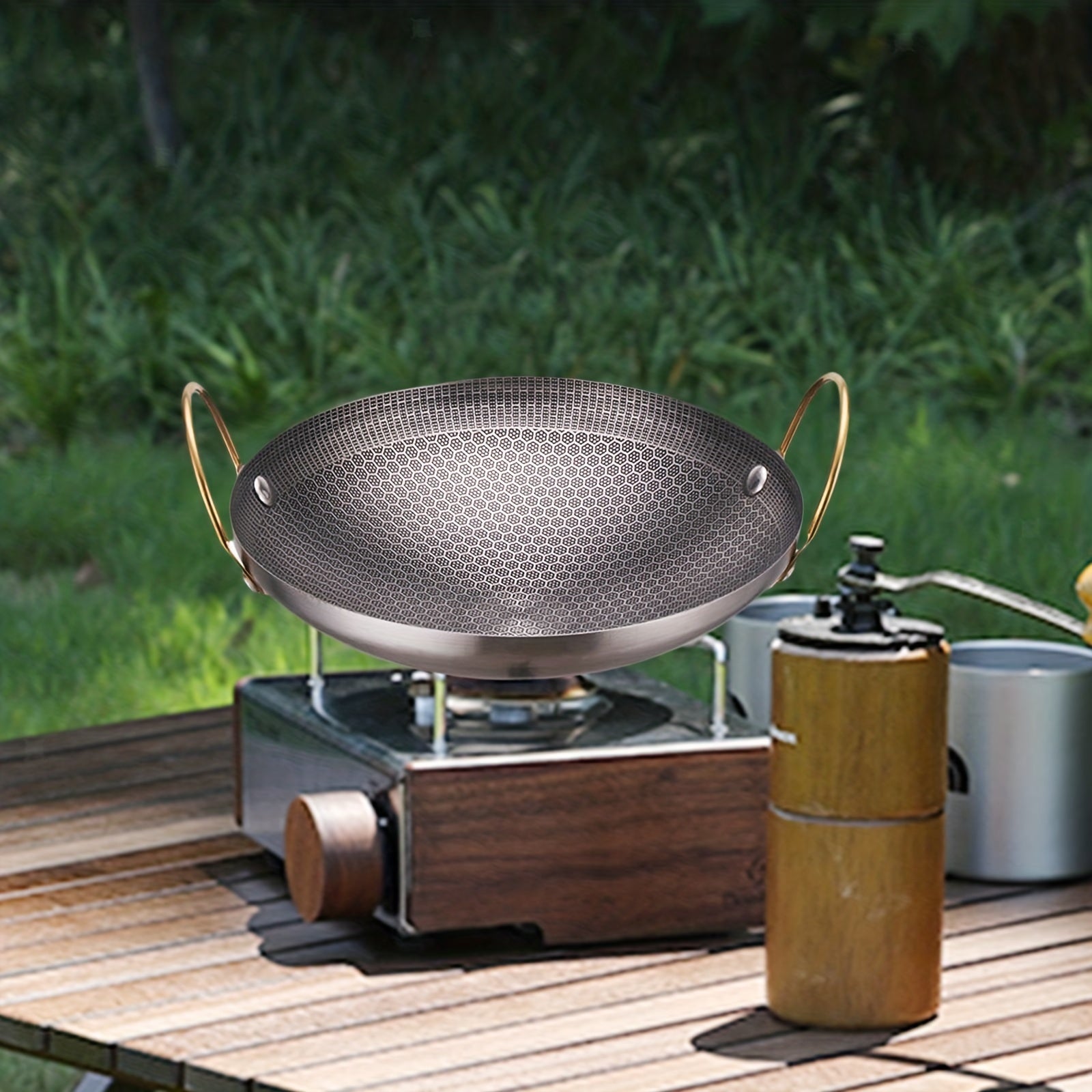 Plancha de acero inoxidable para exteriores para barbacoa, camping y senderismo, utensilios de cocina duraderos y todo uso