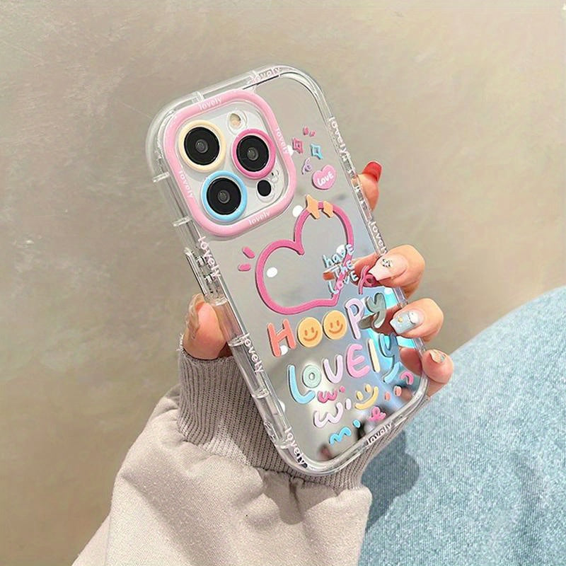 Cute Girl Heart Mirror Phone Case for iPhone 11-15 Pro Max Shockproof TPU Cover