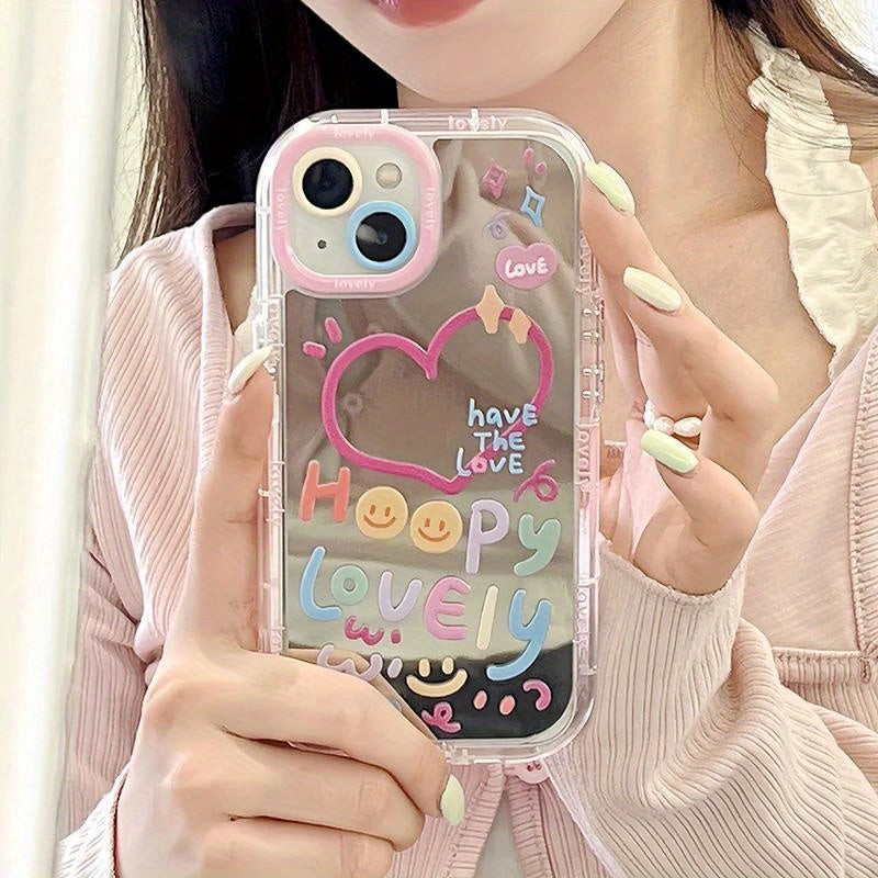 Cute Girl Heart Mirror Phone Case for iPhone 11-15 Pro Max Shockproof TPU Cover