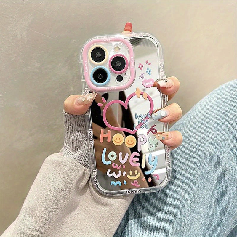 Cute Girl Heart Mirror Phone Case for iPhone 11-15 Pro Max Shockproof TPU Cover