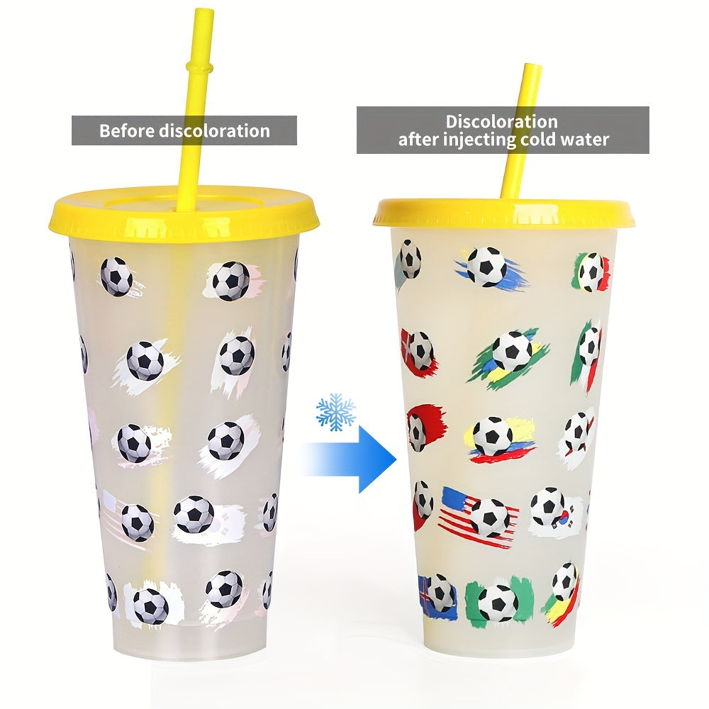 24oz Color-Changing Plastic Straw Cup with Football Design for Kids