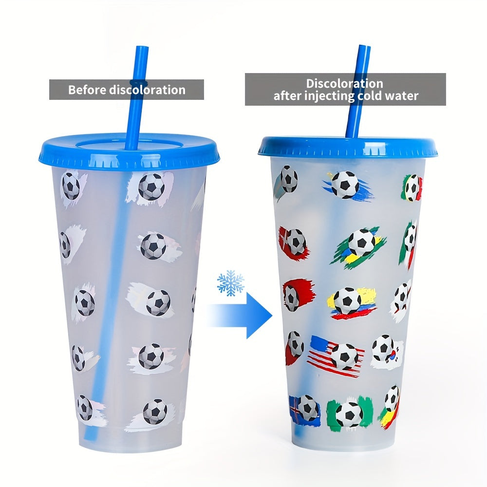 24oz Color-Changing Plastic Straw Cup with Football Design for Kids