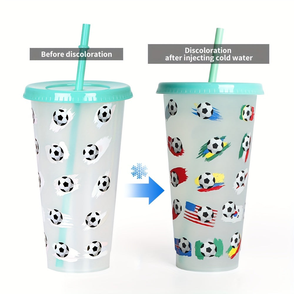 24oz Color-Changing Plastic Straw Cup with Football Design for Kids