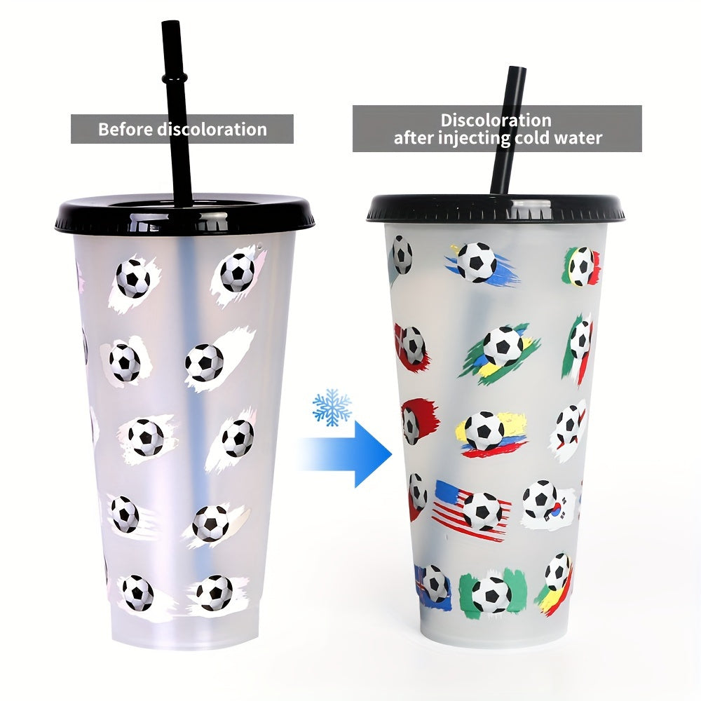 24oz Color-Changing Plastic Straw Cup with Football Design for Kids