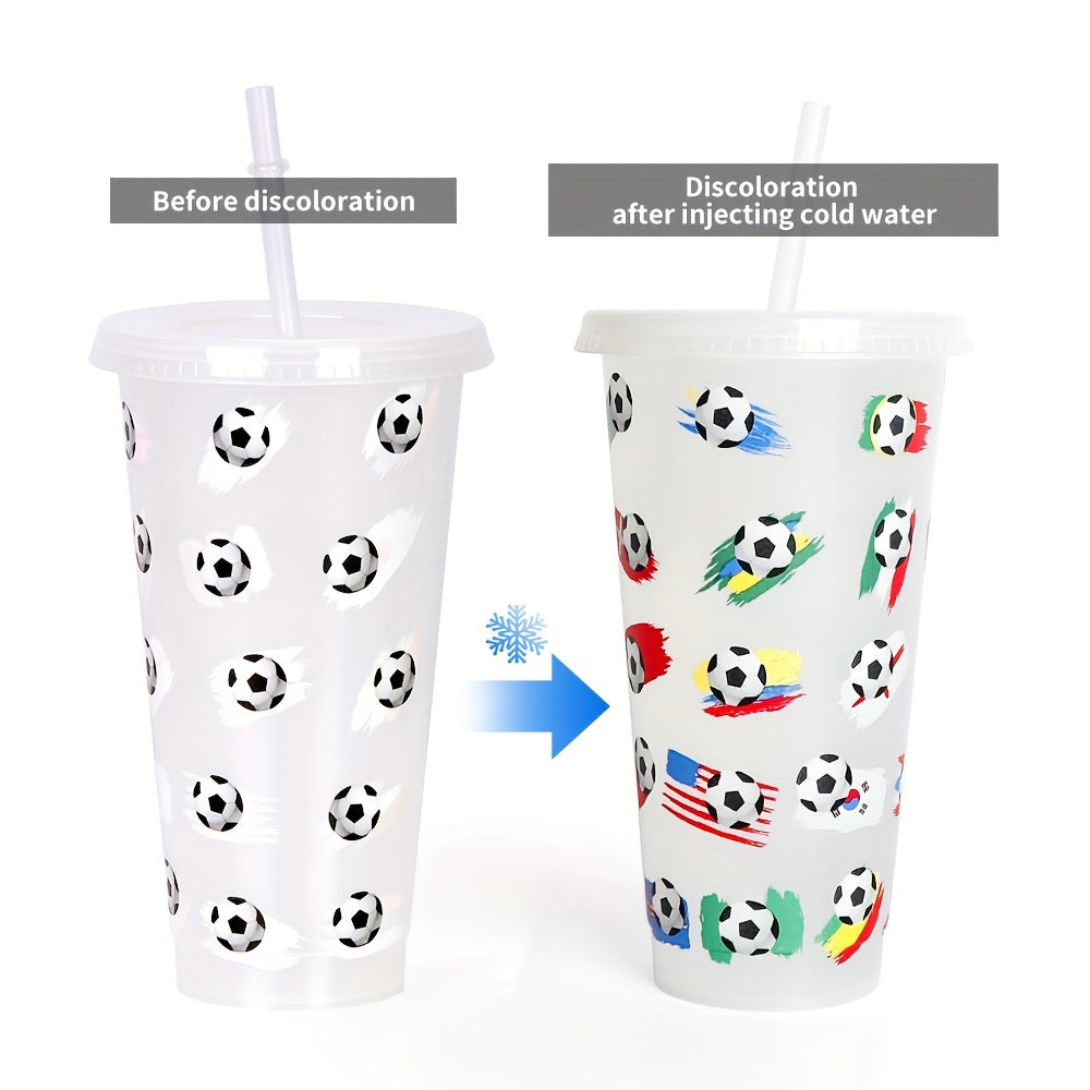 24oz Color-Changing Plastic Straw Cup with Football Design for Kids