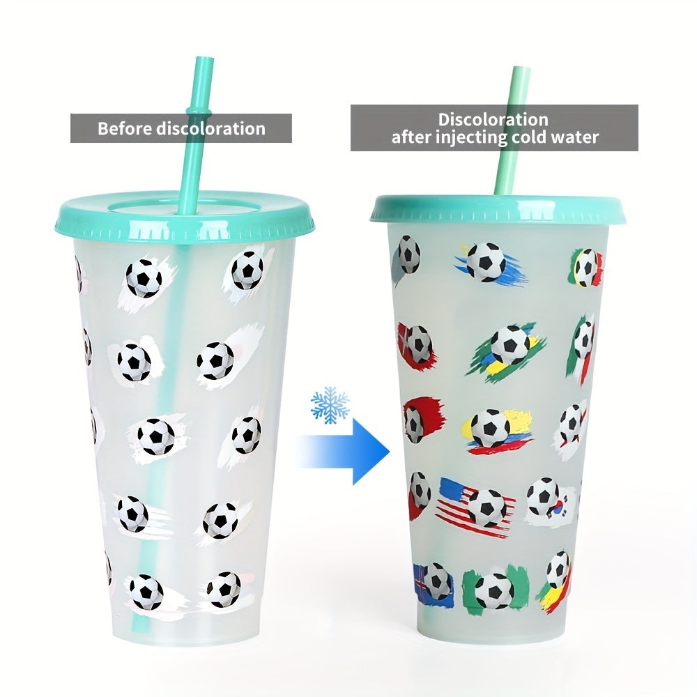 24oz Color-Changing Plastic Straw Cup with Football Design for Kids