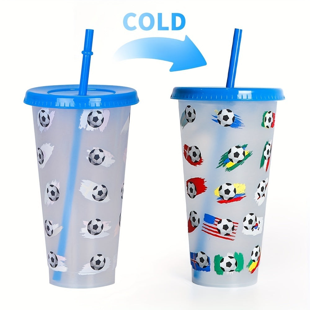 24oz Color-Changing Plastic Straw Cup with Football Design for Kids