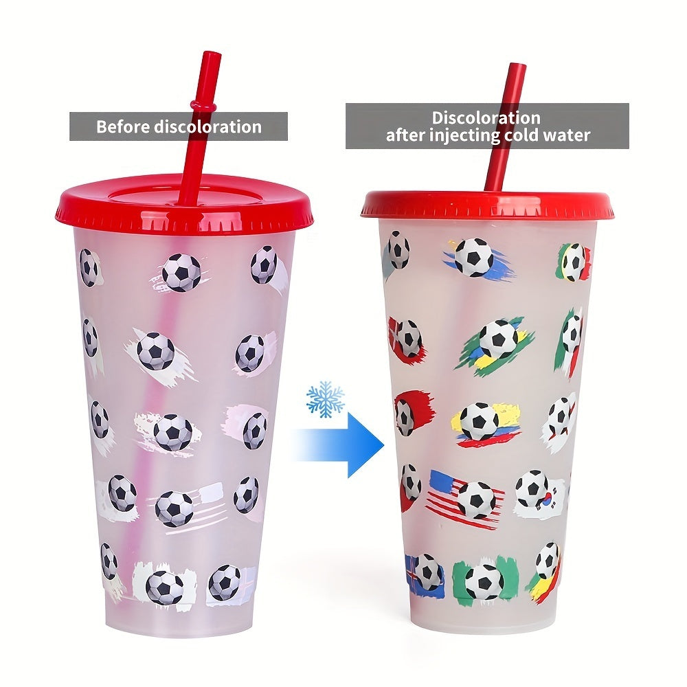 24oz Color-Changing Plastic Straw Cup with Football Design for Kids