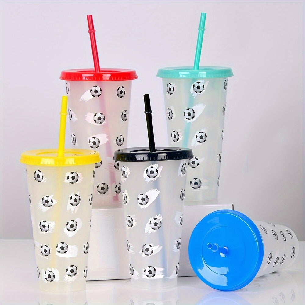 24oz Color-Changing Plastic Straw Cup with Football Design for Kids