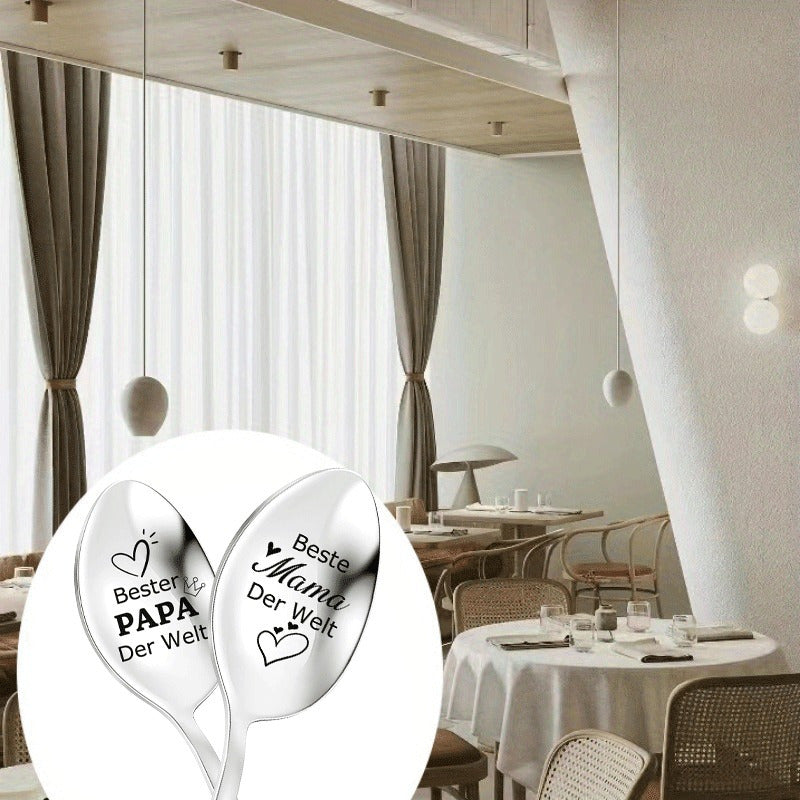 Набор из 2 кофейных ложек из нержавеющей стали с выгравированными надписями, чествующими родителей как лучших мам и пап - Идеальные подарки на Рождество и дни рождения