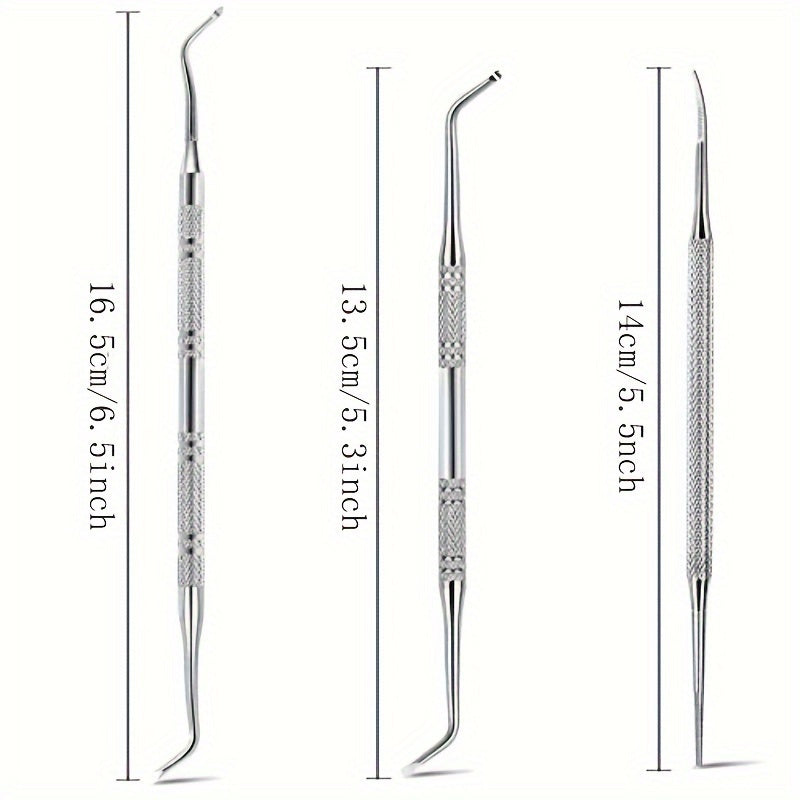 3 dona zanglamaydigan po'latdan yasalgan qattiq tirnoq asbobi to'plami, tirnoq ko'taruvchi, pedikюр, tirnoqdagi tuproqni olib tashlash uchun