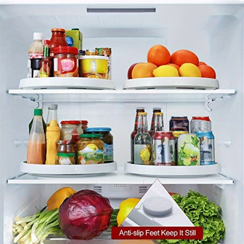 Rotating Kitchen Organizer White Plastic Turntable with Non-Slip Mat for Spices and Snacks