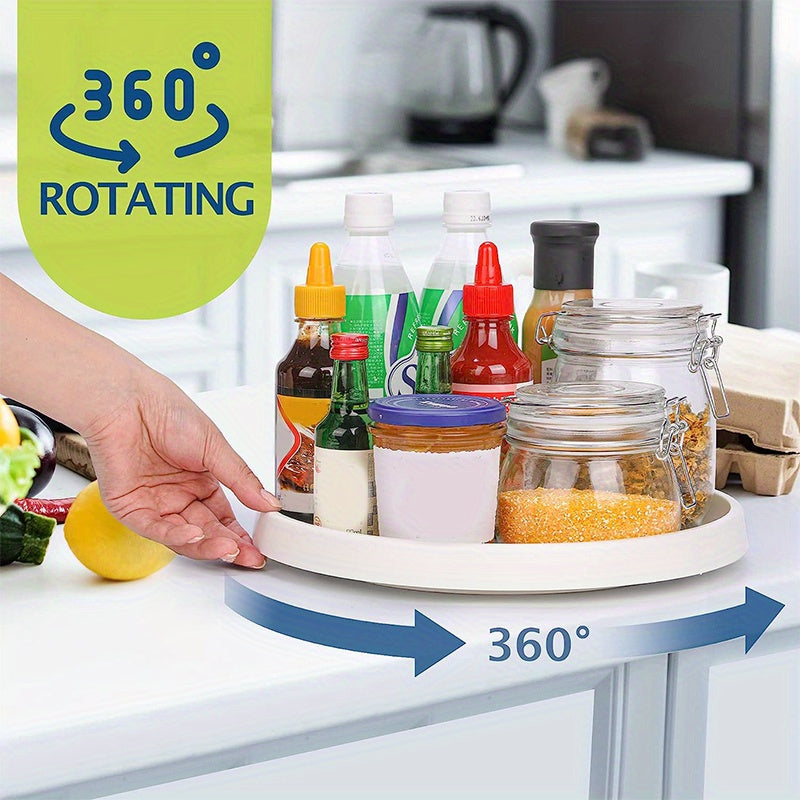 Rotating Kitchen Organizer White Plastic Turntable with Non-Slip Mat for Spices and Snacks
