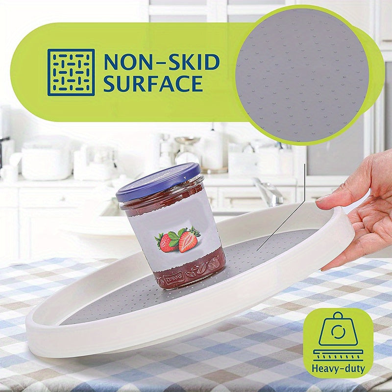 Rotating Kitchen Organizer White Plastic Turntable with Non-Slip Mat for Spices and Snacks