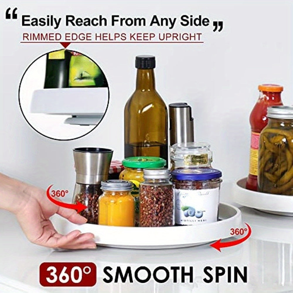 Rotating Kitchen Organizer White Plastic Turntable with Non-Slip Mat for Spices and Snacks