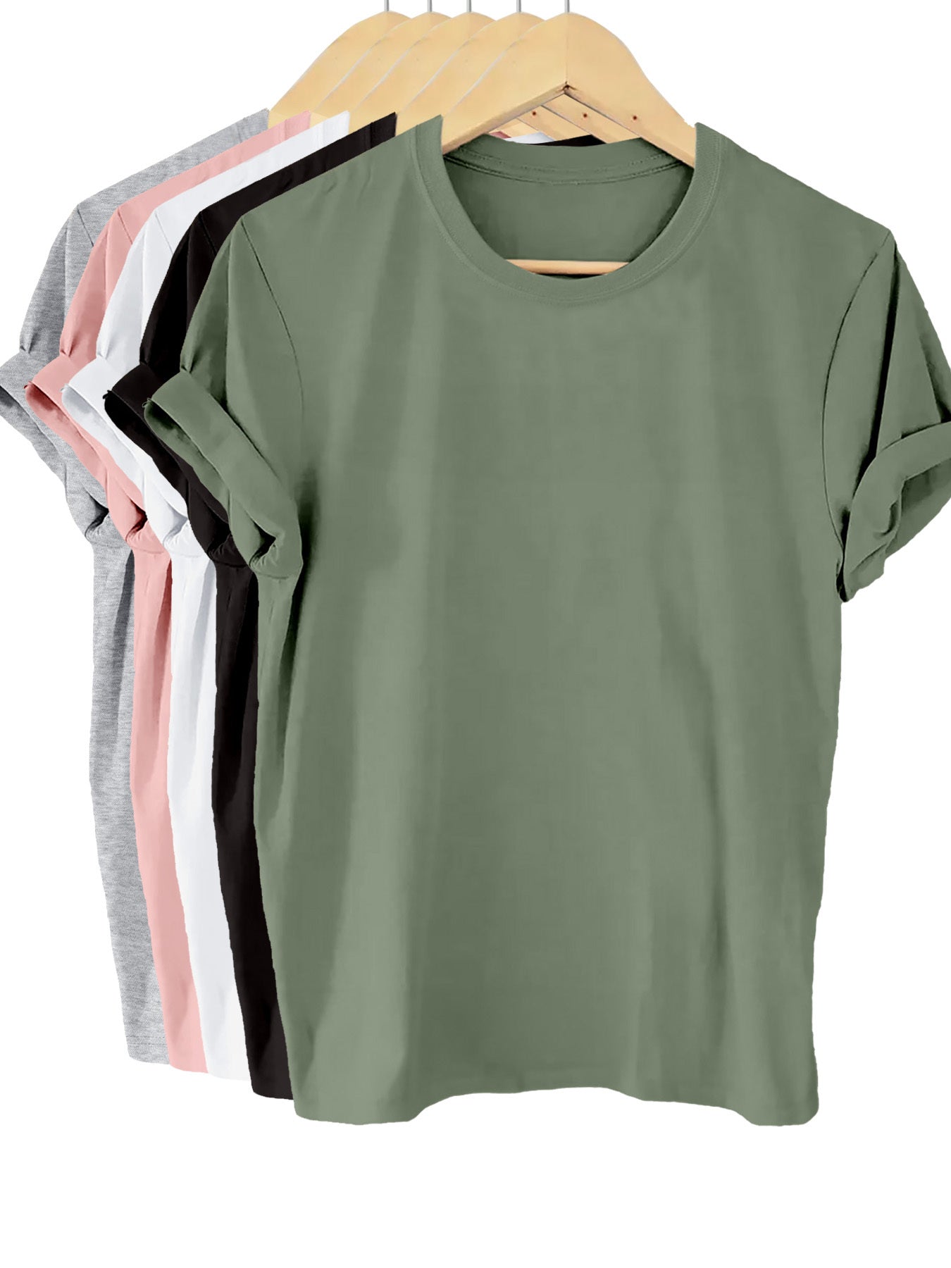 5 Pack Women's Solid Cotton Short Sleeve Crew Neck T-Shirts for Summer and Spring