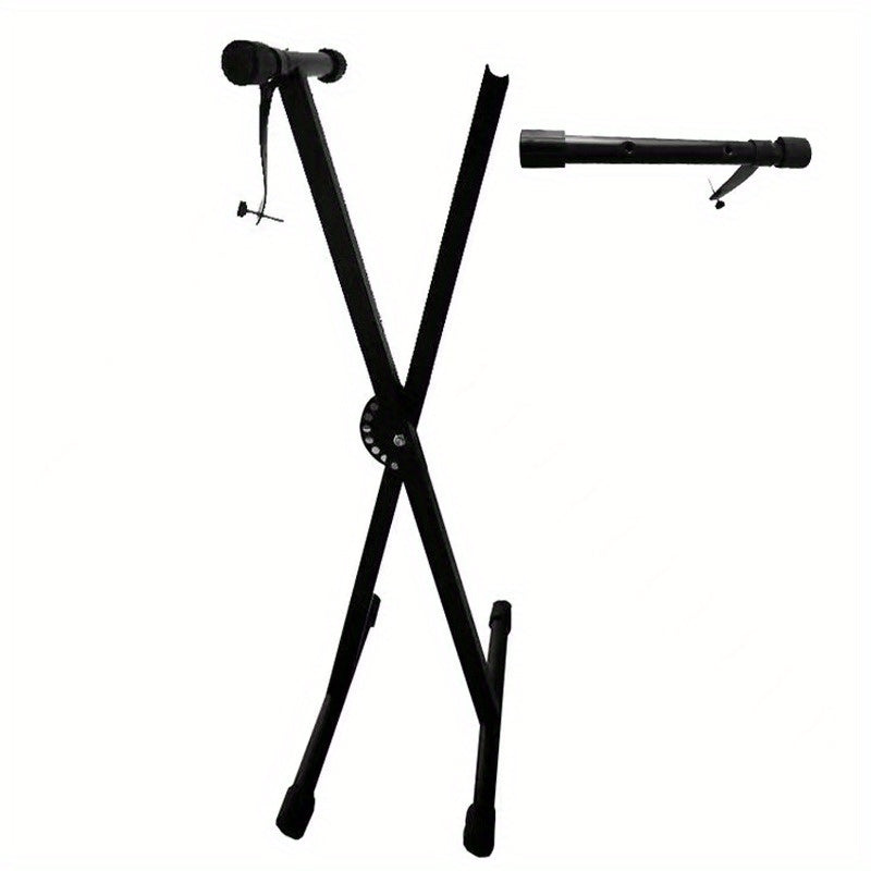 Soporte de piano electrónico ajustable en forma de X con desmontaje y acabado barnizado