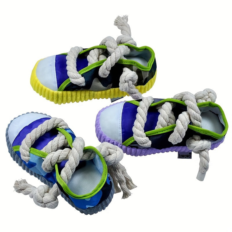 Colorful Plush Dog Chew Toy with Sneaker Design Durable Interactive Squeaker