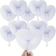 Set of 10 Vibrant Heart-Shaped Folding Handheld Paper Fans with Silvery Handles for Parties and Gifts