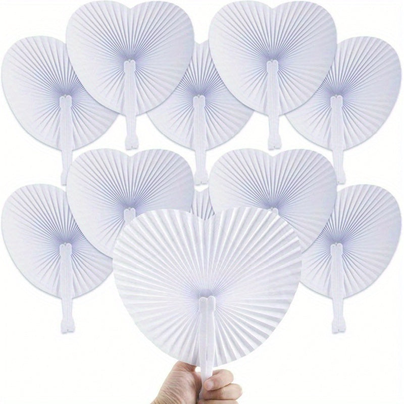 Set of 10 Vibrant Heart-Shaped Folding Handheld Paper Fans with Silvery Handles for Parties and Gifts