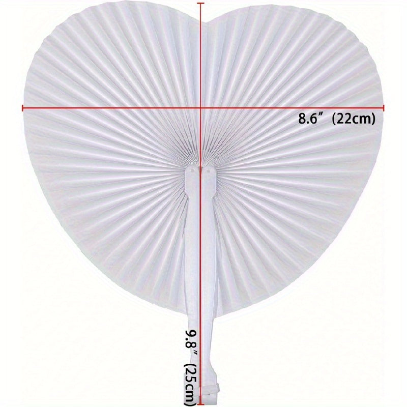 Set of 10 Vibrant Heart-Shaped Folding Handheld Paper Fans with Silvery Handles for Parties and Gifts