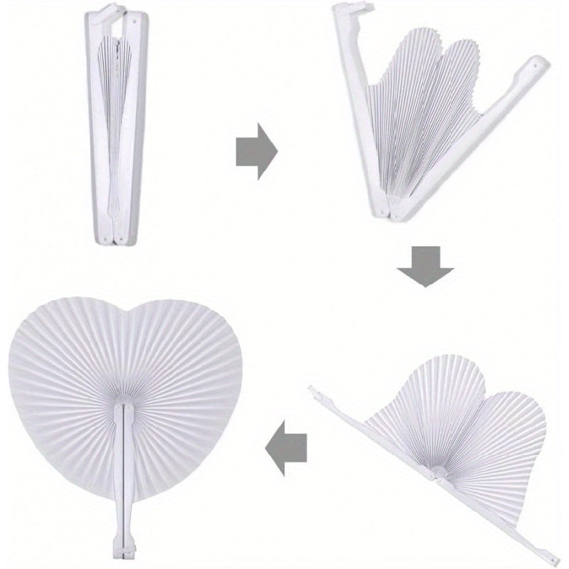Set of 10 Vibrant Heart-Shaped Folding Handheld Paper Fans with Silvery Handles for Parties and Gifts