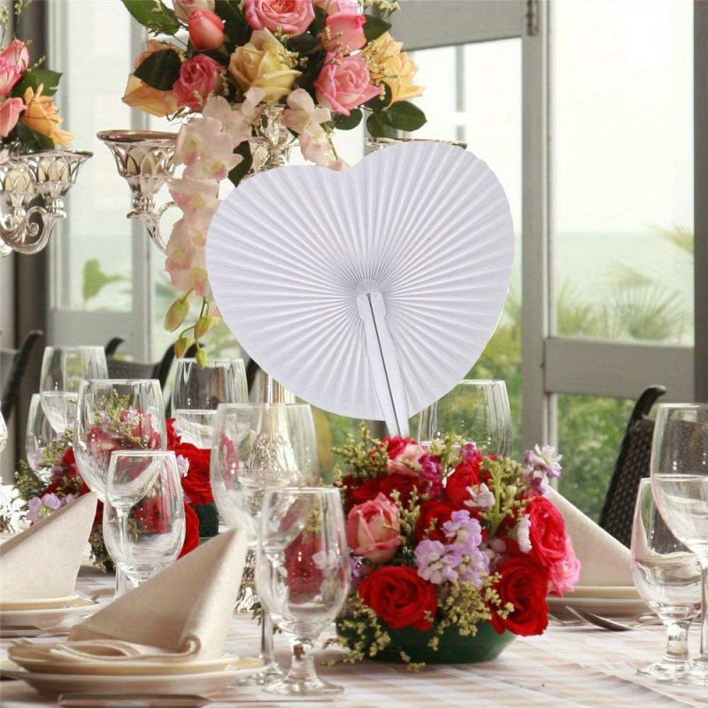 Set of 10 Vibrant Heart-Shaped Folding Handheld Paper Fans with Silvery Handles for Parties and Gifts