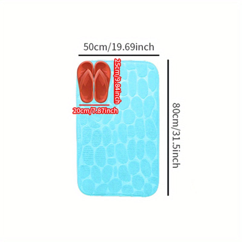 Non-Slip Pebble Flannel Bath Mat Polyester Bathroom Rug with Anti-Skid Design