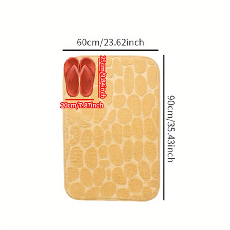 Non-Slip Pebble Flannel Bath Mat Polyester Bathroom Rug with Anti-Skid Design