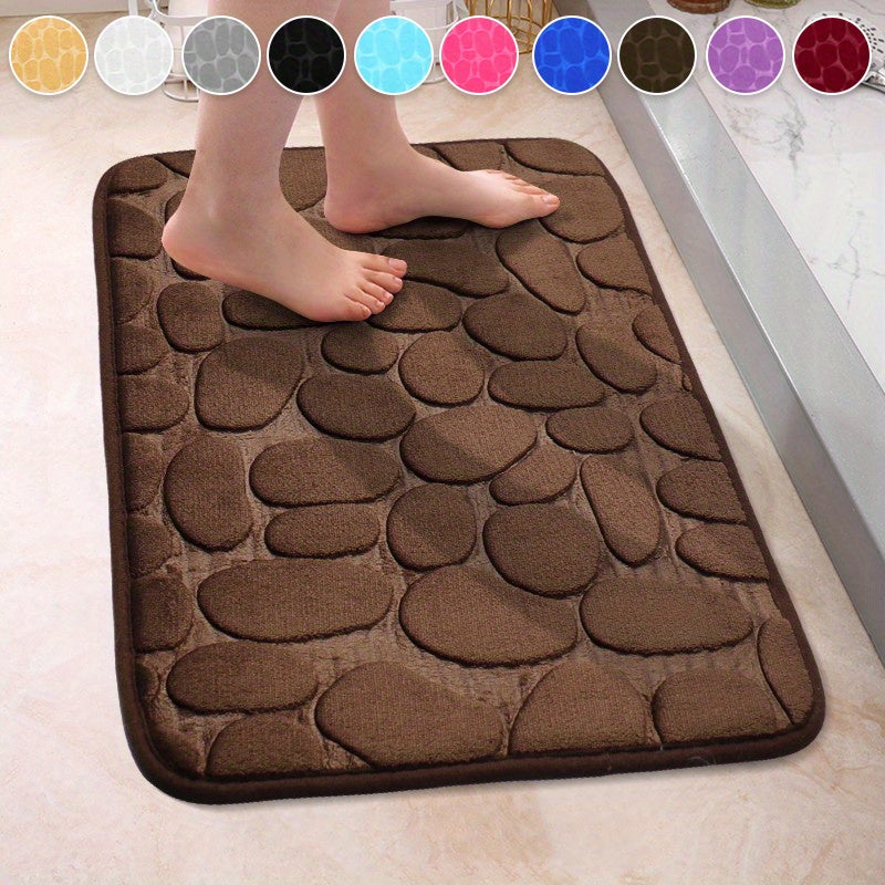 Non-Slip Pebble Flannel Bath Mat Polyester Bathroom Rug with Anti-Skid Design