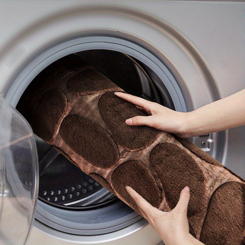 Non-Slip Pebble Flannel Bath Mat Polyester Bathroom Rug with Anti-Skid Design