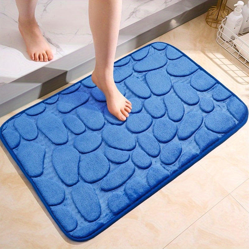 Non-Slip Pebble Flannel Bath Mat Polyester Bathroom Rug with Anti-Skid Design