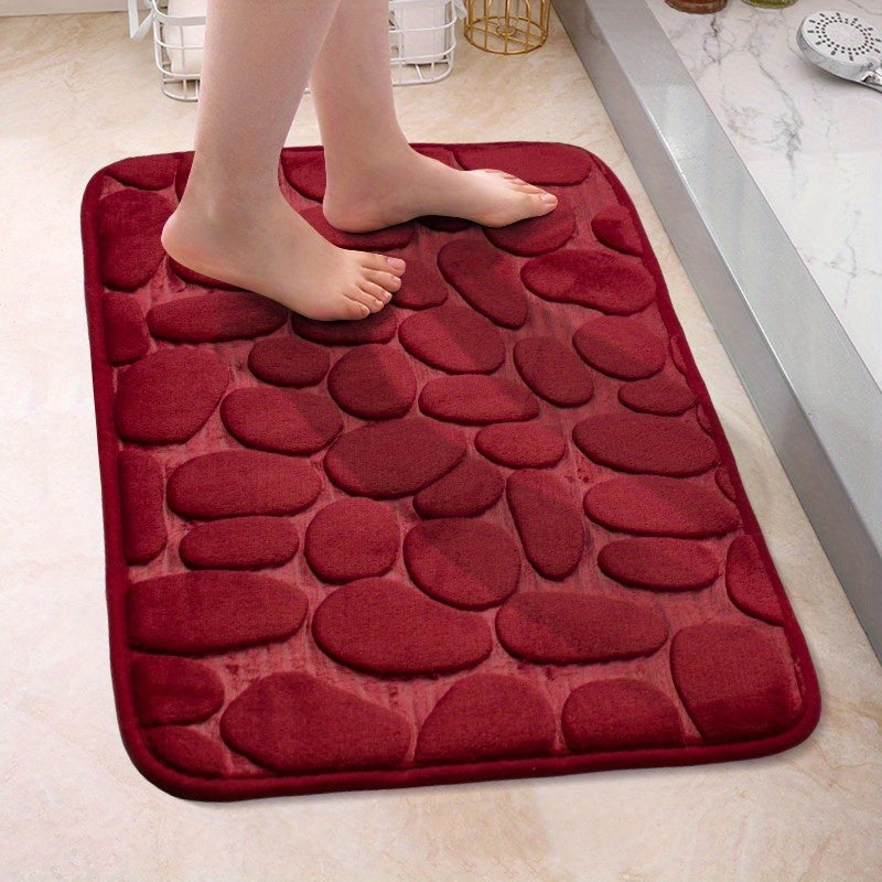 Non-Slip Pebble Flannel Bath Mat Polyester Bathroom Rug with Anti-Skid Design