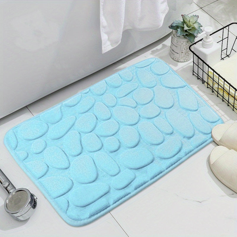 Non-Slip Pebble Flannel Bath Mat Polyester Bathroom Rug with Anti-Skid Design