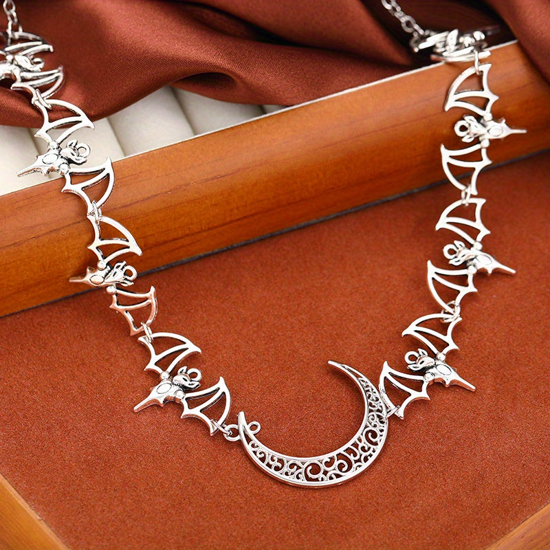 Stainless Steel Crescent Moon Bat Choker Necklace Punk Style for Women