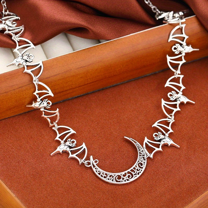 Stainless Steel Crescent Moon Bat Choker Necklace Punk Style for Women