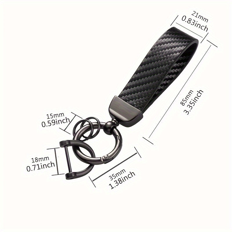 Unisex Carbon Fiber PU Leather Keychain with Mesh Rope & Car Remote Pendant