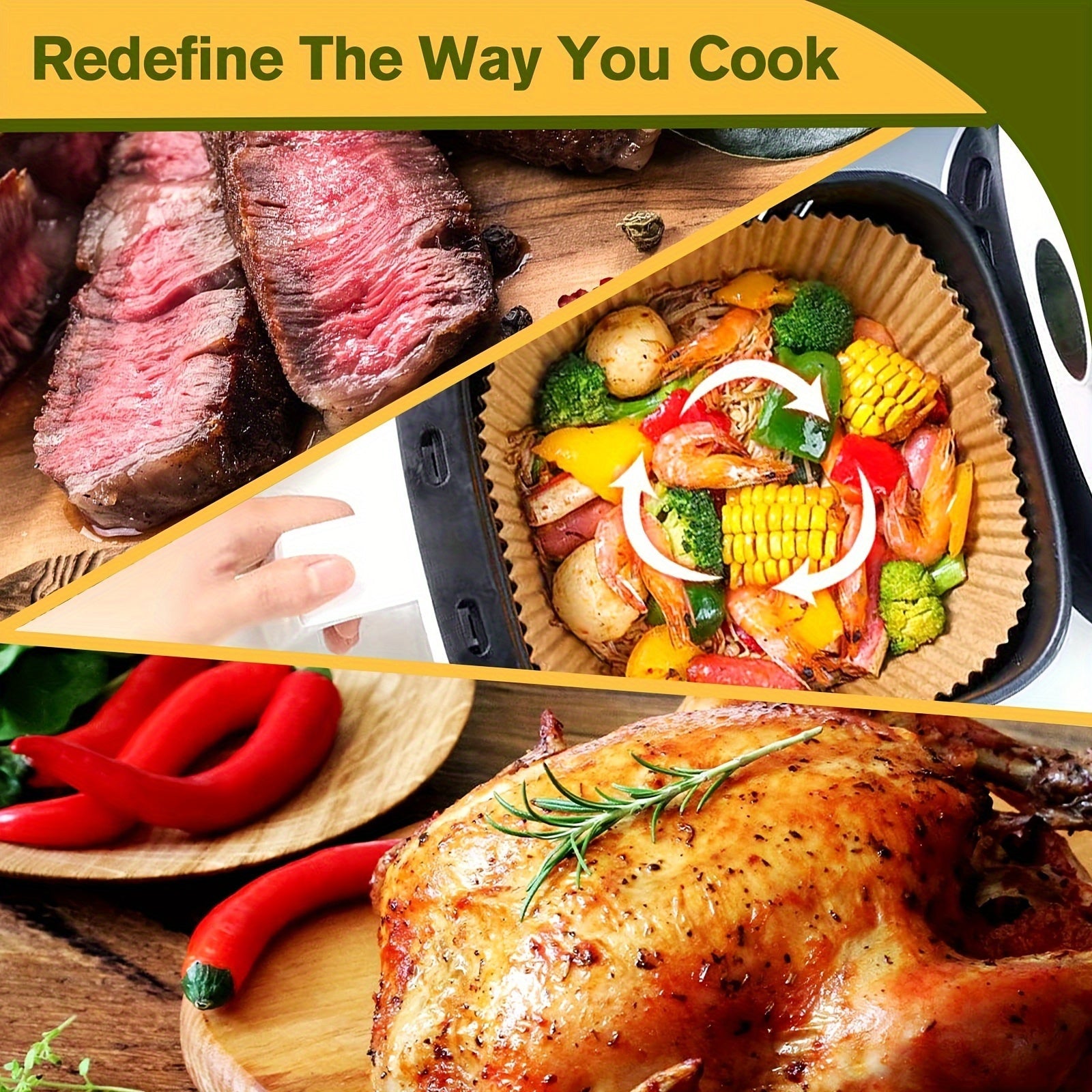 50 Round Non-Stick Air Fryer Liners 22.86cm Leakproof Parchment Paper for 5-8QT Oven