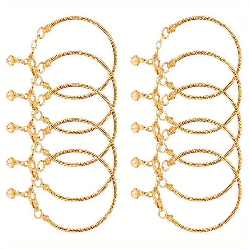10 Pieces Silver Plated Copper Snake Chain Bracelets with Heart Charms and Lobster Clasps for DIY Jewelry Making