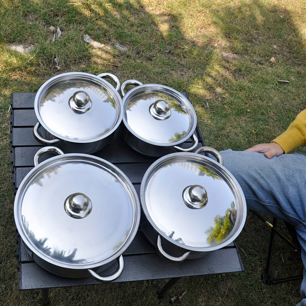 Stainless Steel Cookware Set 4 Pieces with Lids 20/21/24/26cm for Camping Outdoor